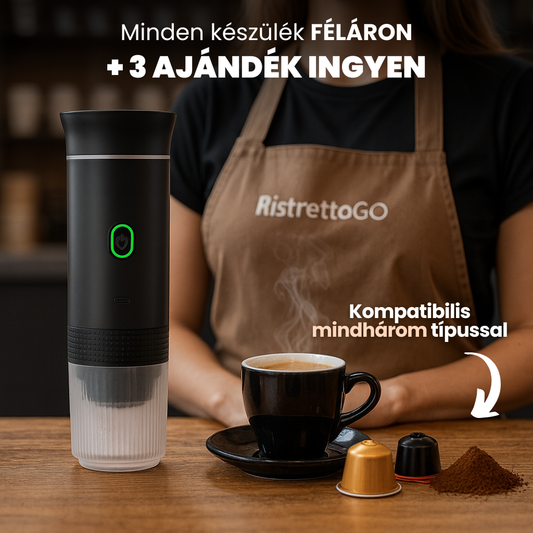 RistrettoGO Hordozható Kávégép + 3 INGYENES Ajándék